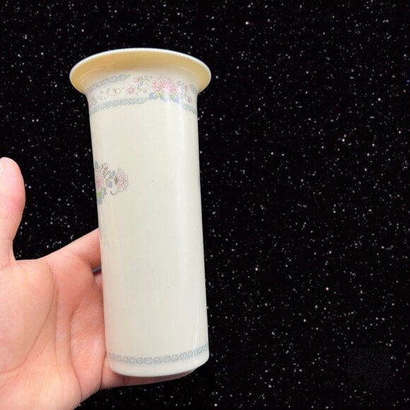 Vintage Lenox Vase Charleston Silver Edge Pink Blue Flowers USA Porcelain 6.5”T - Picture 4 of 13